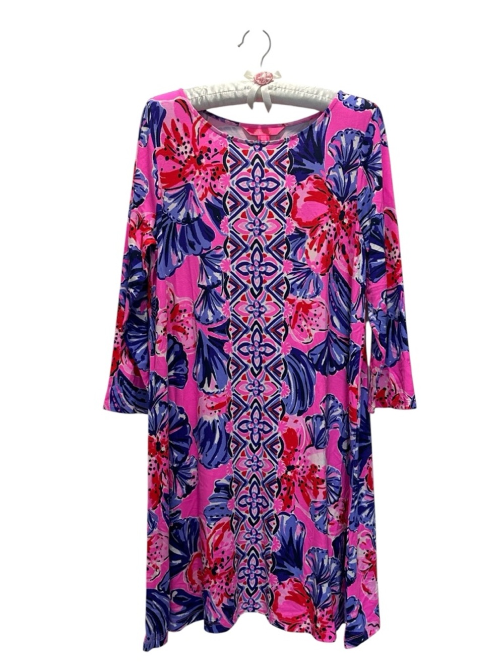 Lilly Pulitzer Ophelia Knit Swing Dress Plumeria Pink in Hollidaze Size Medium - Picture 3 of 10